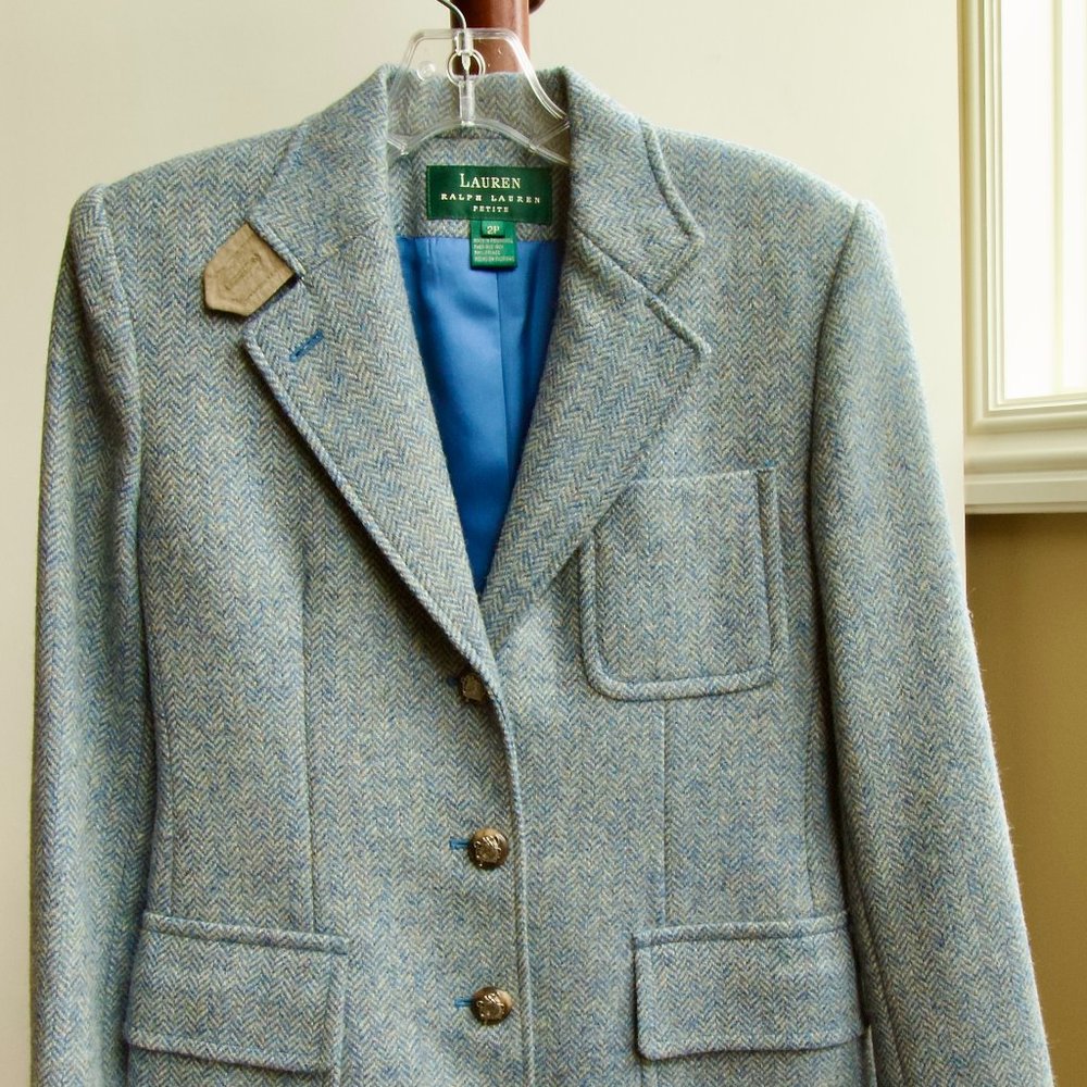 Ralph Lauren Herringbone Equestrian Blazer Jacket Petite 2P--Excellent Condition